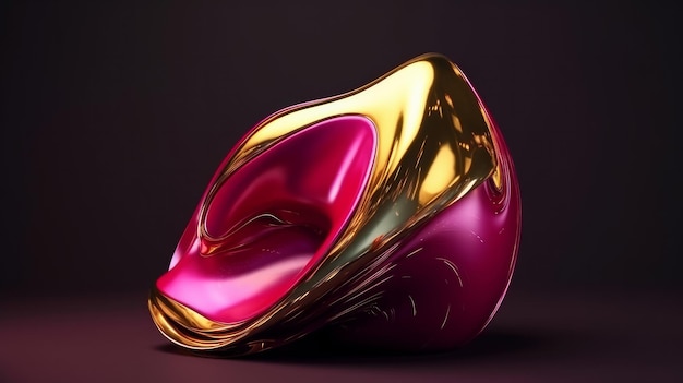 Fuchsiakleurig en gouden 3D abstracte vorm Generatieve ai