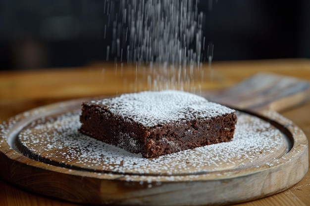 Fudge Brownie met suikerpoeder op het bord