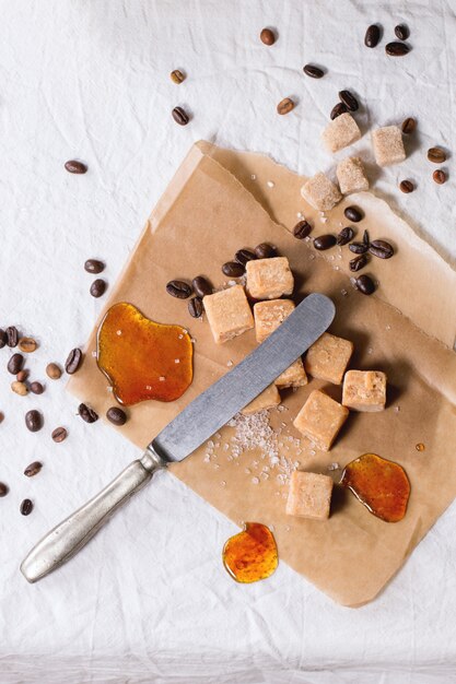 Fudge and coffee beans