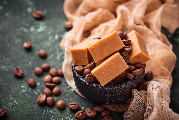 Fudge toffee candy with coffee beans