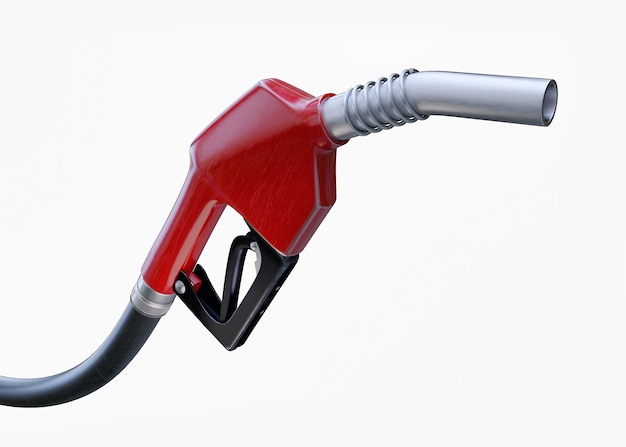 Photo fuel nozzle, close up view on white with clipping path. 3d render illustration