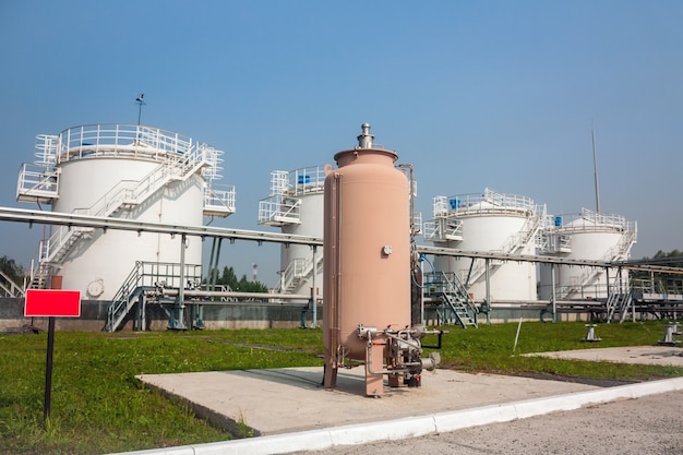 Fuel store tanks of refueling complex in the airport