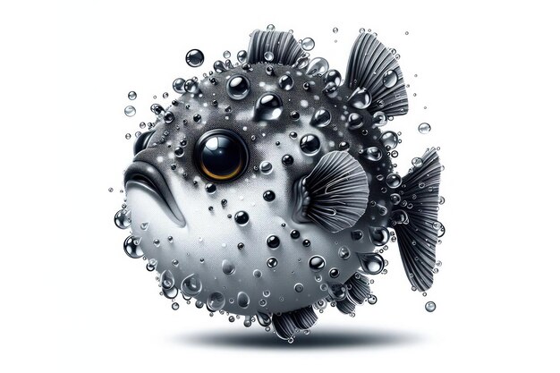 Photo fugu fish with water drops isolated on a white background