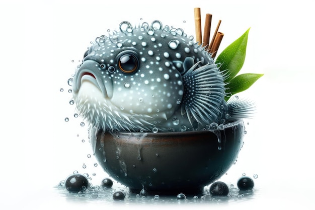 Photo fugu fish with water drops isolated on a white background