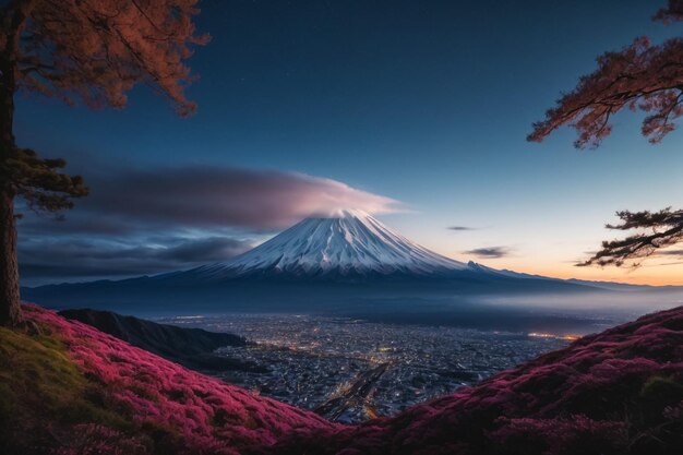 Photo fuji mountain and cherry blossoms in spring japan