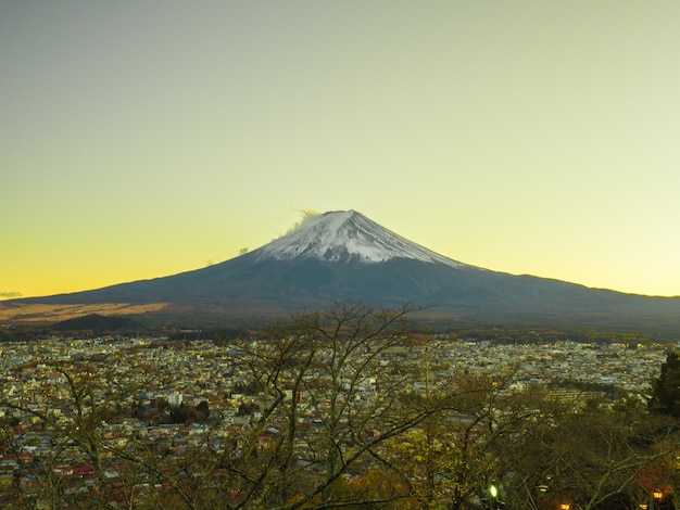 Fuji mountain with golden twilight.