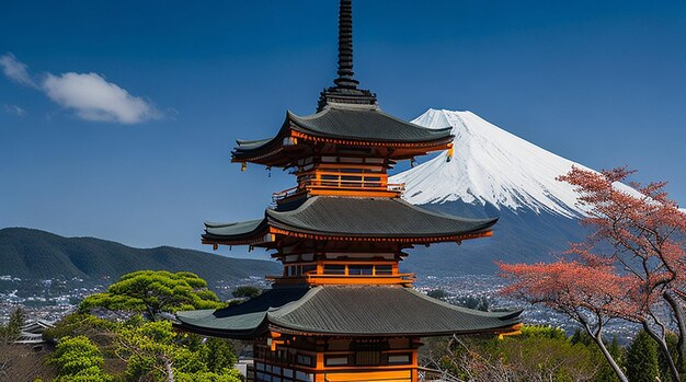 Photo fuji mountainchureito pagoda templejapan