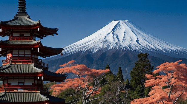 Fuji mountainchureito pagoda templejapan