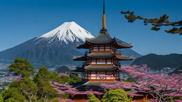 Fuji mountainchureito pagode tempeljapan