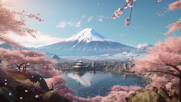 Fujiyama in Japan zur Kirschblte 8k UHD Generative Ai