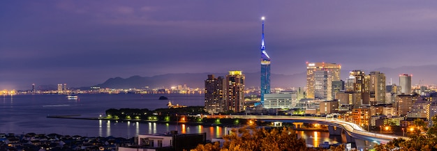 Fukuoka cityscape kyushu sunset panorama