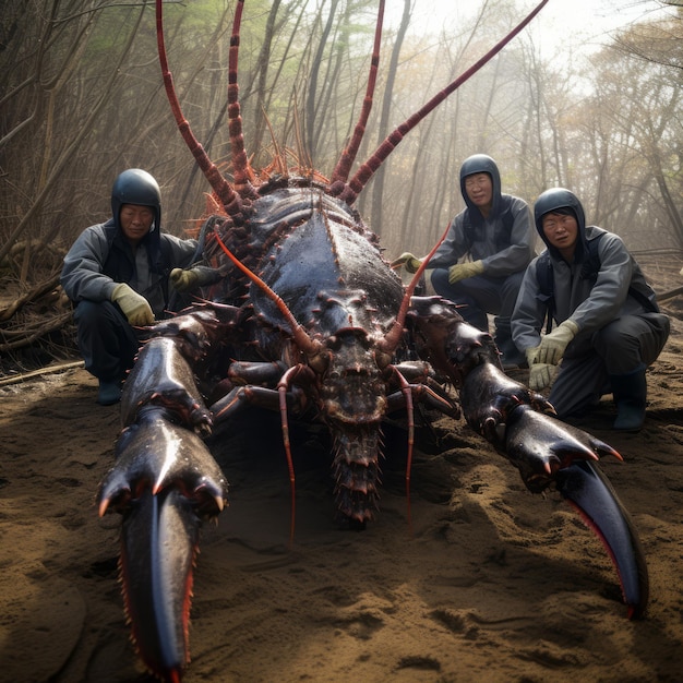 Photo fukushima's remarkable discovery taming giant lobsters as loyal pack animals for riding purposes