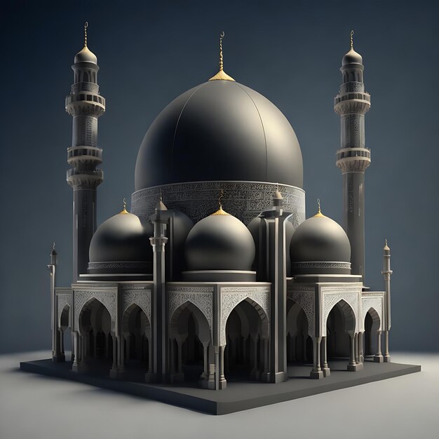 full 3d mosque with black background ai generation