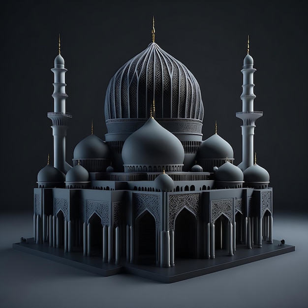 full 3d mosque with black background ai generation