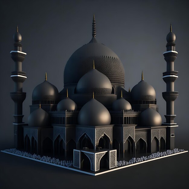 full 3d mosque with black background ai generations