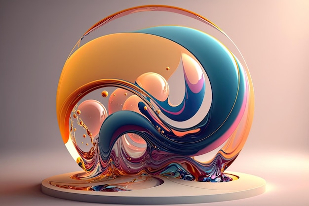 Full Abstract circle wave glossy shape with fluid colors