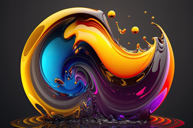 Full Abstract circle wave glossy shape with fluid colors