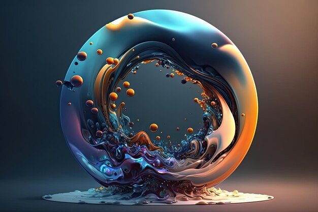 Full Abstract circle wave glossy shape with fluid colors