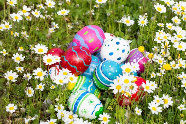 Full background of colorful, pastel, hand painted Easter eggs