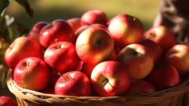 Foto un cesto pieno di mele rosse biologiche.