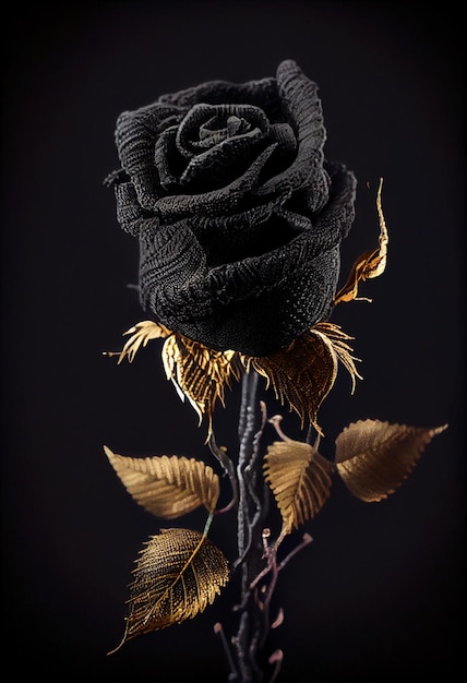 Full beautiful knitted rose black Vantablack stem.