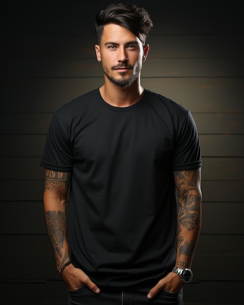 Premium AI Image | a full black blank t shirt mockup a white tatooed