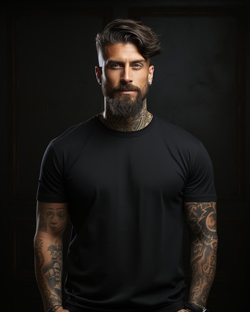 Premium AI Image | a full black blank t shirt mockup a white tatooed