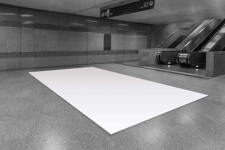 Photo full blank advertising billboard on floor at underground