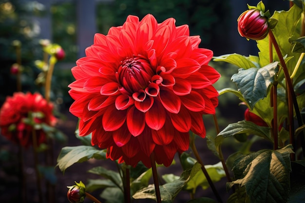 満開のクローズアップ庭の美しいダリアの花