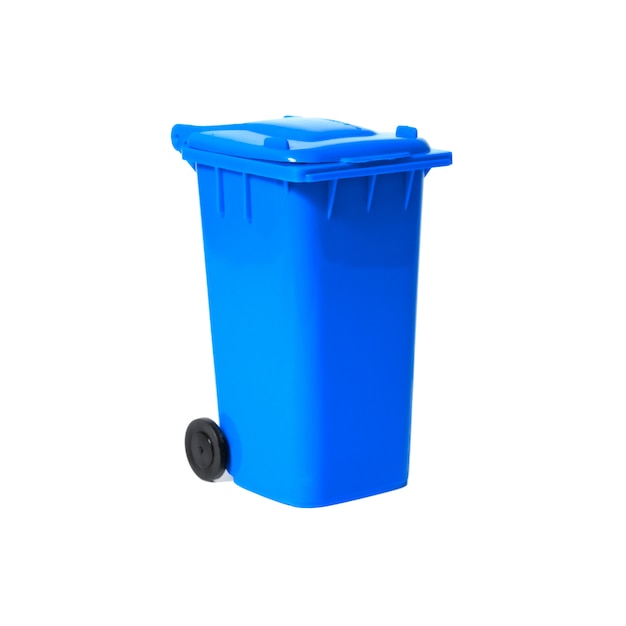 Photo full blue recycling bin with plastic