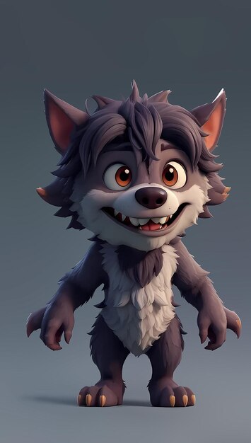 Full Body 3D Render Cute Dark Brown Furry Little Werewolf