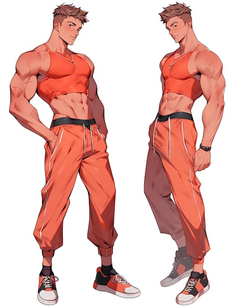 Premium AI Image  hand drawn cartoon illustration of an anime fitness  muscle boy