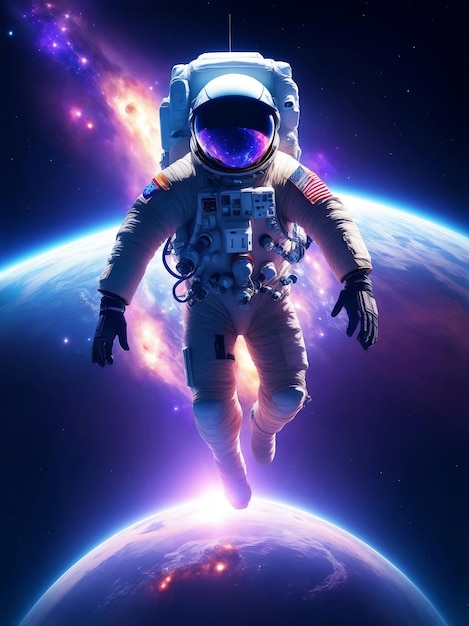 Full body astronaut in outer space Generative AI Illustration