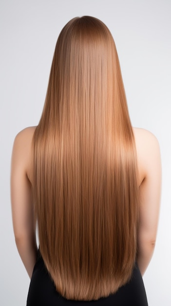 Full body Beautiful keratin treated hair on white background