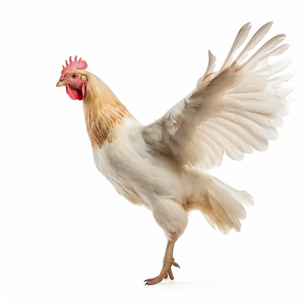 полное тело коричневой курицы, стоящей на изолированном белом фоне, вызванном ПЧ