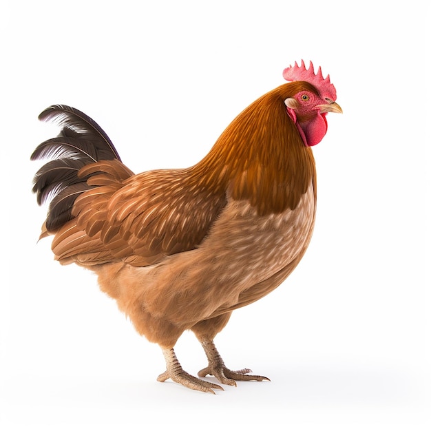 Photo full body of brown chicken hen standing isolated white background generated by ai