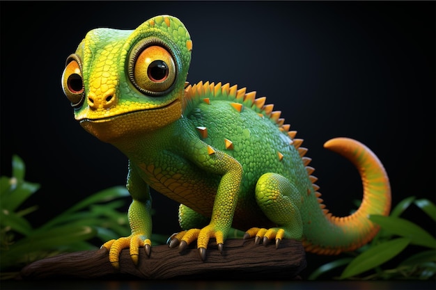 full body chameleon in cartoon style full studi