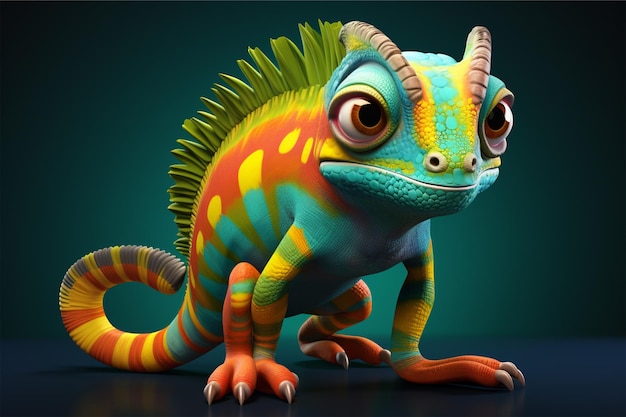 Photo full body chameleon in cartoon style full studi