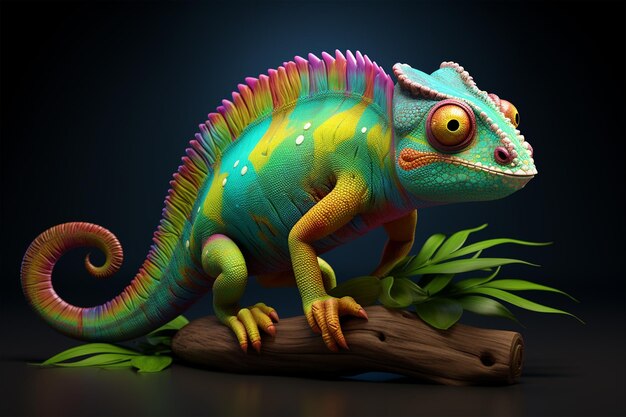 full body chameleon in cartoon style full studi