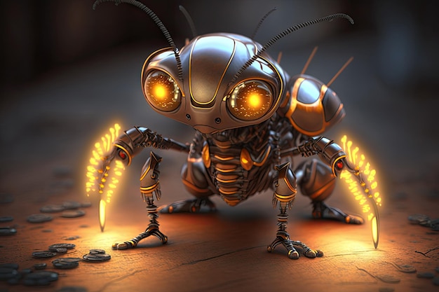 Full body cuty ant robot scene epic little glowing eyes neo