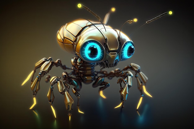 全身かわいいアリ ロボット シーンの壮大な小さな輝く目ネオ