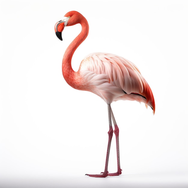 a full body of flamingo in zoo style super real white background