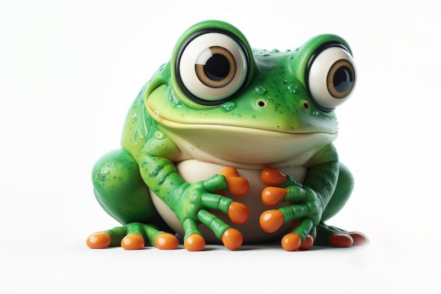 full body Funny Portrait of surprised big frog with bulging big eyes on solid white background ai generative