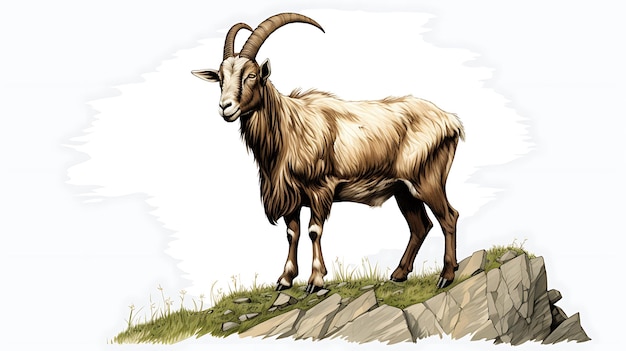 full body goat illustration on white background