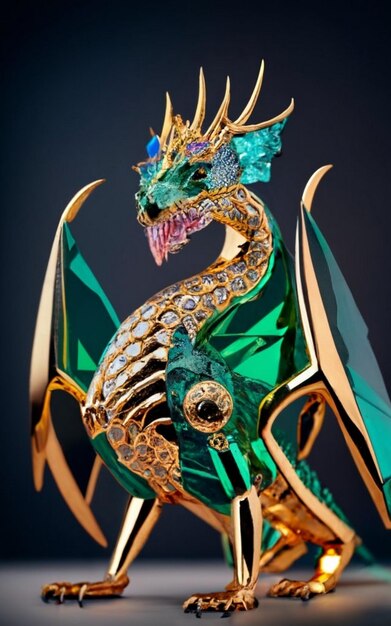 Foto il drago dorato a corpo intero in postura di corpo piegato con rendering 3d include il percorso alfa