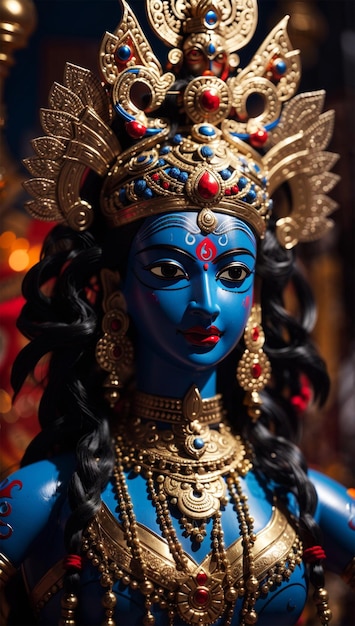 Идол в полный рост индуистской богини Кали во время фестиваля Наваратри