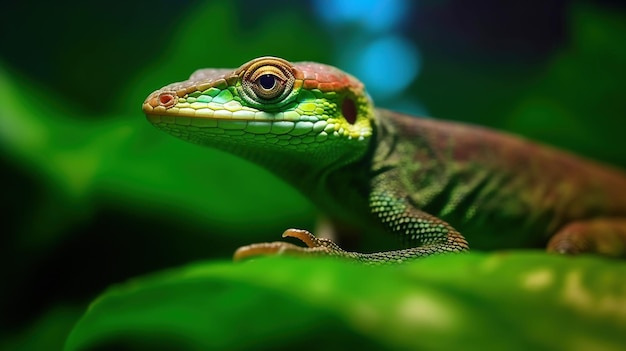 Full body Lizard on Green Leaf Beautiful lizard