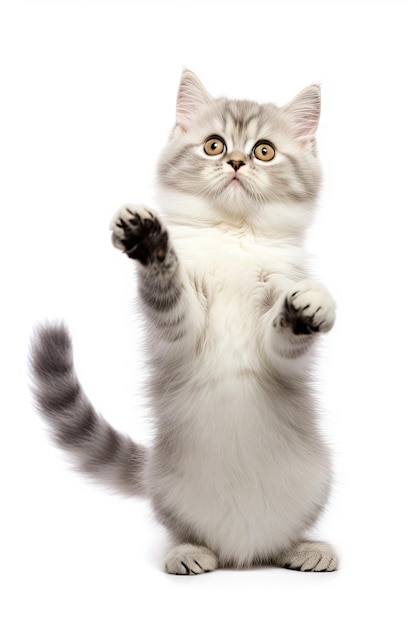 Full body Munchkin Cat standing in a cute pose on a white background