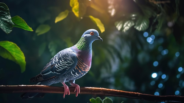 Full body pigeon op twijg en groen blad