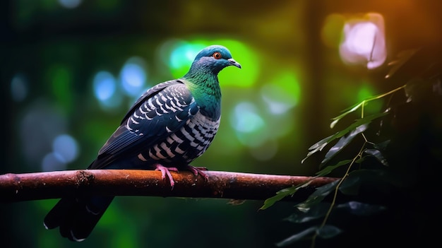 Full body pigeon op twijg en groen blad